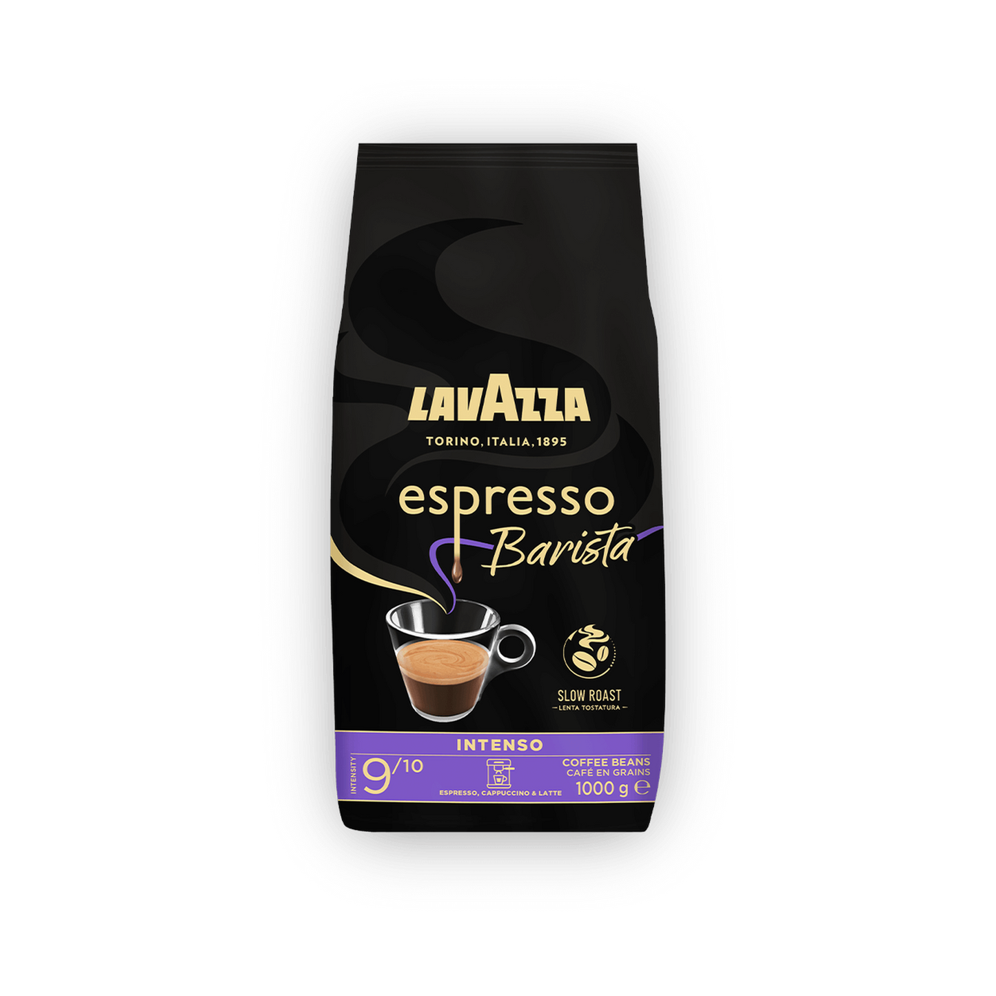 Lavazza Espresso Barista Intenso cafea boabe 1 kg – ambalaj original complet, fundal transparent