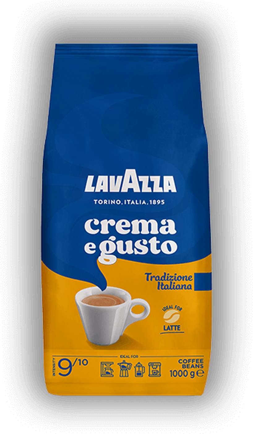 Lavazza Crema e Gusto Tradizione Italiana cafea boabe 1 kg – ambalaj original, fundal transparent