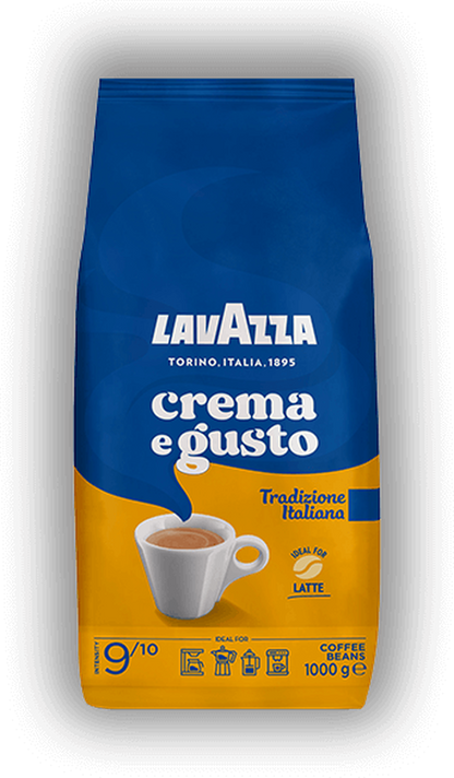 Lavazza Crema e Gusto Tradizione Italiana cafea boabe 1 kg – ambalaj original, fundal transparent