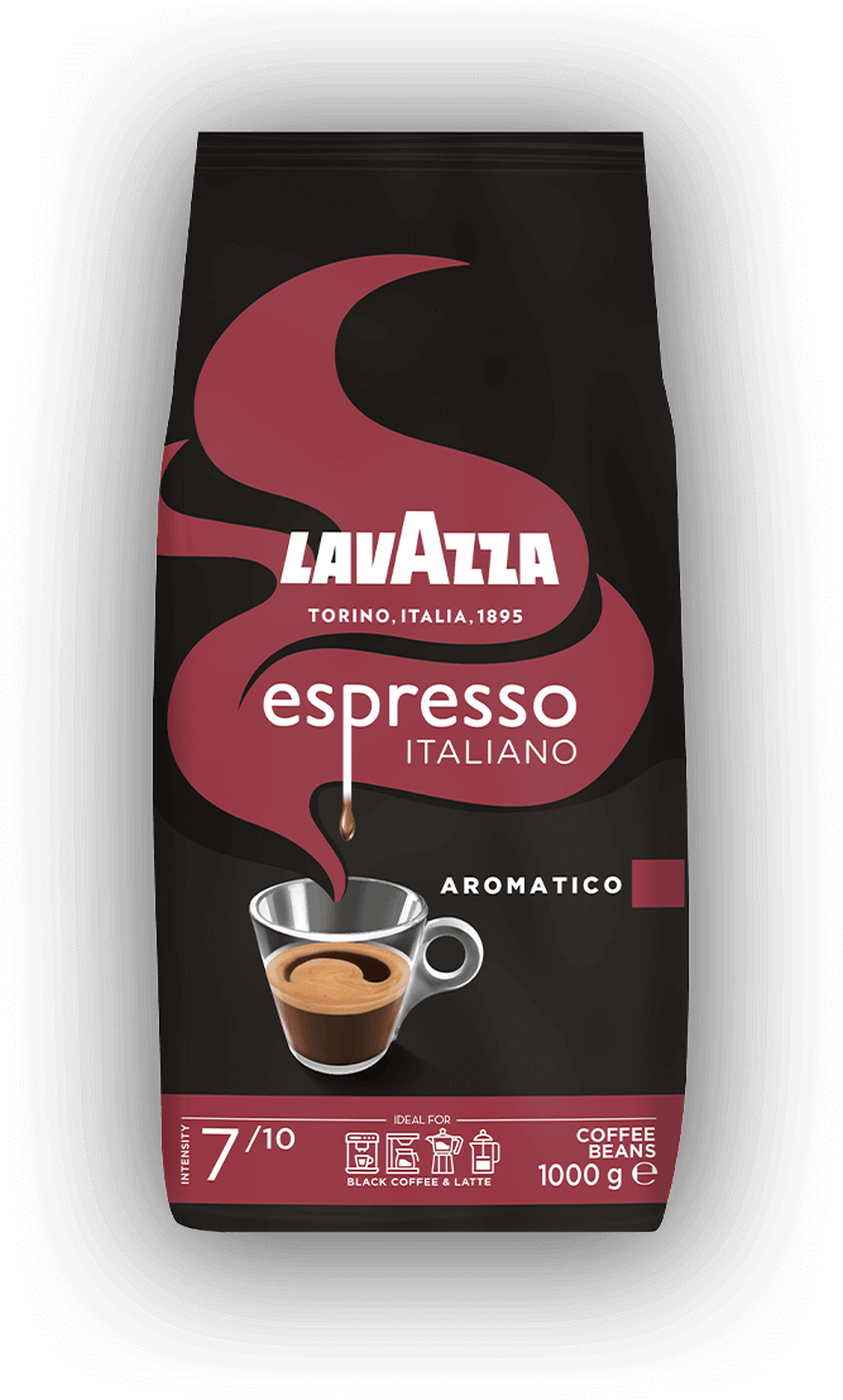 Lavazza Espresso Italiano Aromatico cafea boabe 1 kg – ambalaj original, fundal transparent
