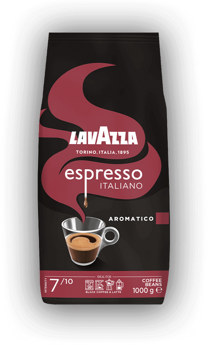 Lavazza Espresso Italiano Aromatico cafea boabe 1 kg – ambalaj original, fundal transparent
