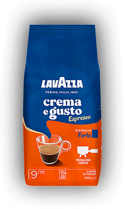 Lavazza Espresso Gusto Forte cafea boabe 1 kg – ambalaj original, fundal transparent