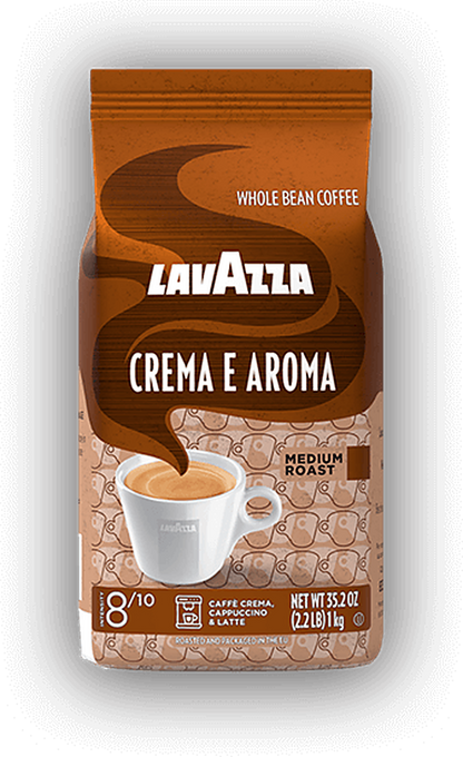 Lavazza Crema e Aroma cafea boabe 1 kg – ambalaj original, fundal transparent