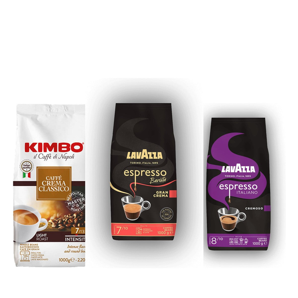 Pachet Cremă & Cappuccino – Lavazza Gran Crema, Kimbo Crema Classico și Lavazza Espresso Italiano Cremoso, 3 × 1kg cafea boabe