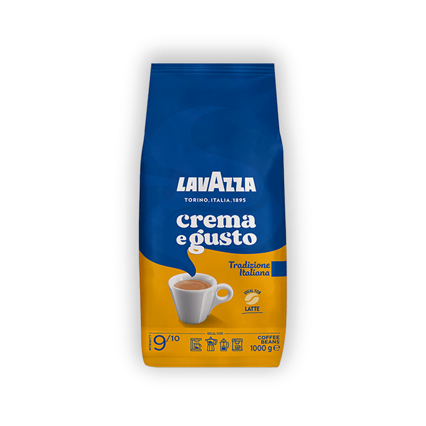 Lavazza Crema e Gusto Tradizione Italiana cafea boabe 1 kg – ambalaj original complet, fundal transparent