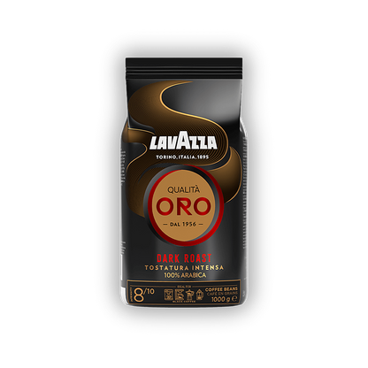 Lavazza Oro Dark Roast cafea boabe 1 kg – ambalaj original complet, fundal transparent