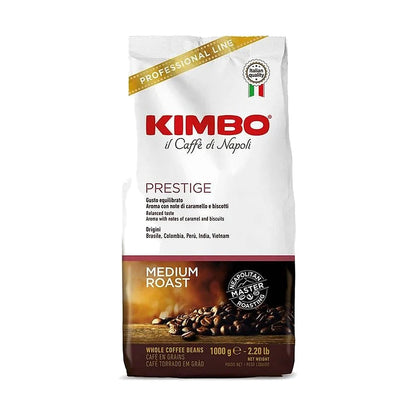 Kimbo Prestige cafea boabe 1 kg – ambalaj original, fundal alb