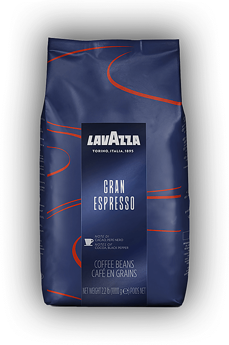 Lavazza Grand Espresso cafea boabe 1 kg – ambalaj original, fundal transparent