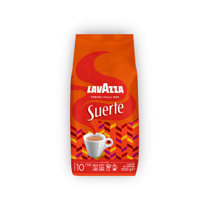 Lavazza Suerte cafea boabe 1 kg – ambalaj original complet, fundal transparent