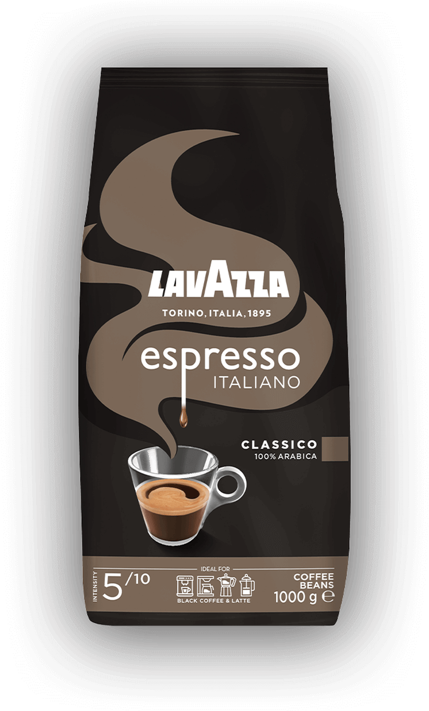 Lavazza Espresso Italiano Classico cafea boabe 1 kg – ambalaj original, fundal transparent