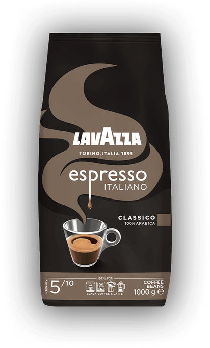 Lavazza Espresso Italiano Classico cafea boabe 1 kg – ambalaj original, fundal transparent