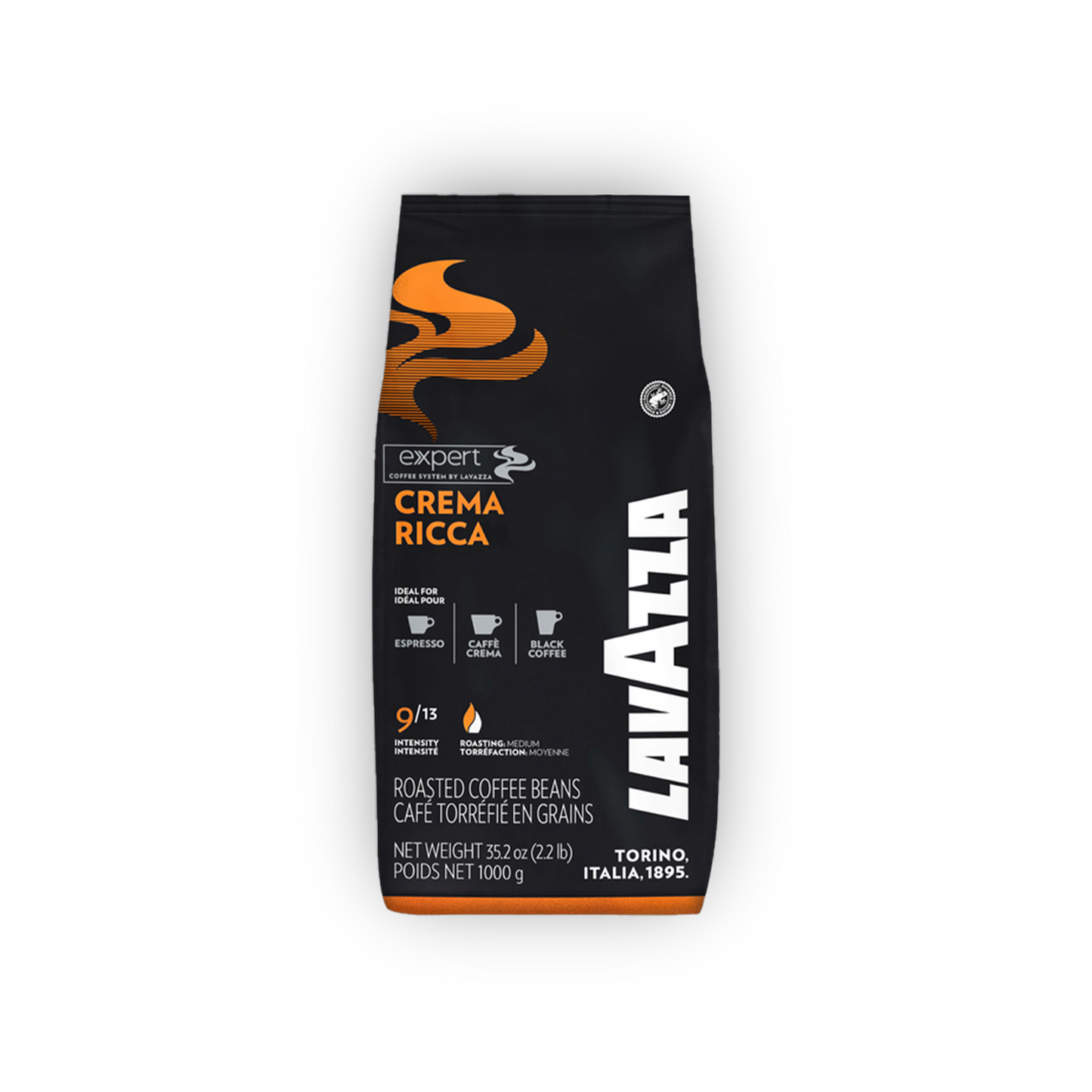 Lavazza Expert Crema Ricca cafea boabe 1 kg – ambalaj original complet, fundal transparent