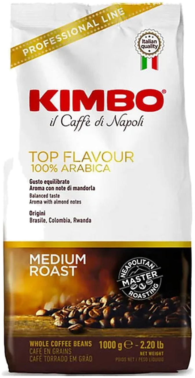 Kimbo Espresso Bar Top Flavour cafea boabe 1 kg – ambalaj original, fundal transparent
