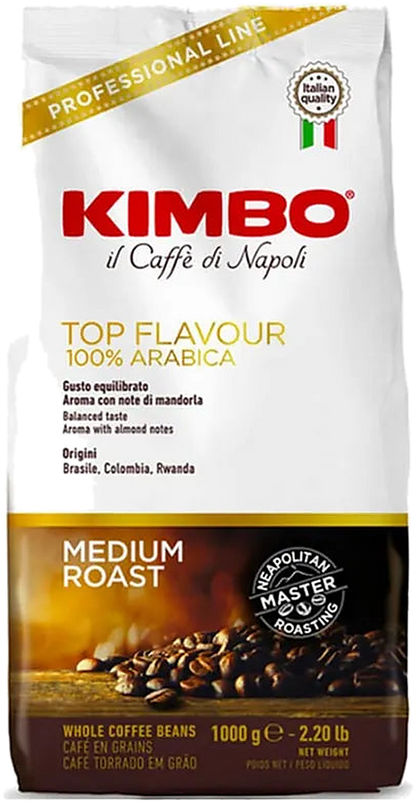 Kimbo Espresso Bar Top Flavour cafea boabe 1 kg – ambalaj original, fundal transparent