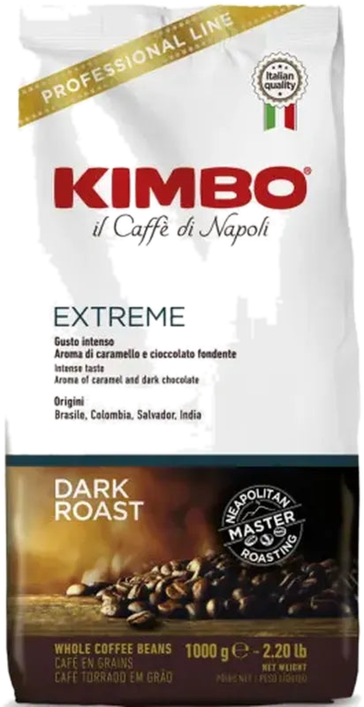 Kimbo Extreme cafea boabe 1 kg – ambalaj original, fundal transparent