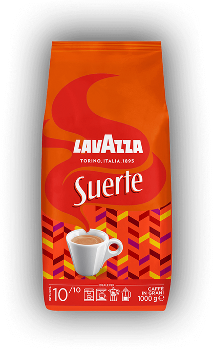 Lavazza Suerte cafea boabe 1 kg – ambalaj original, fundal transparent