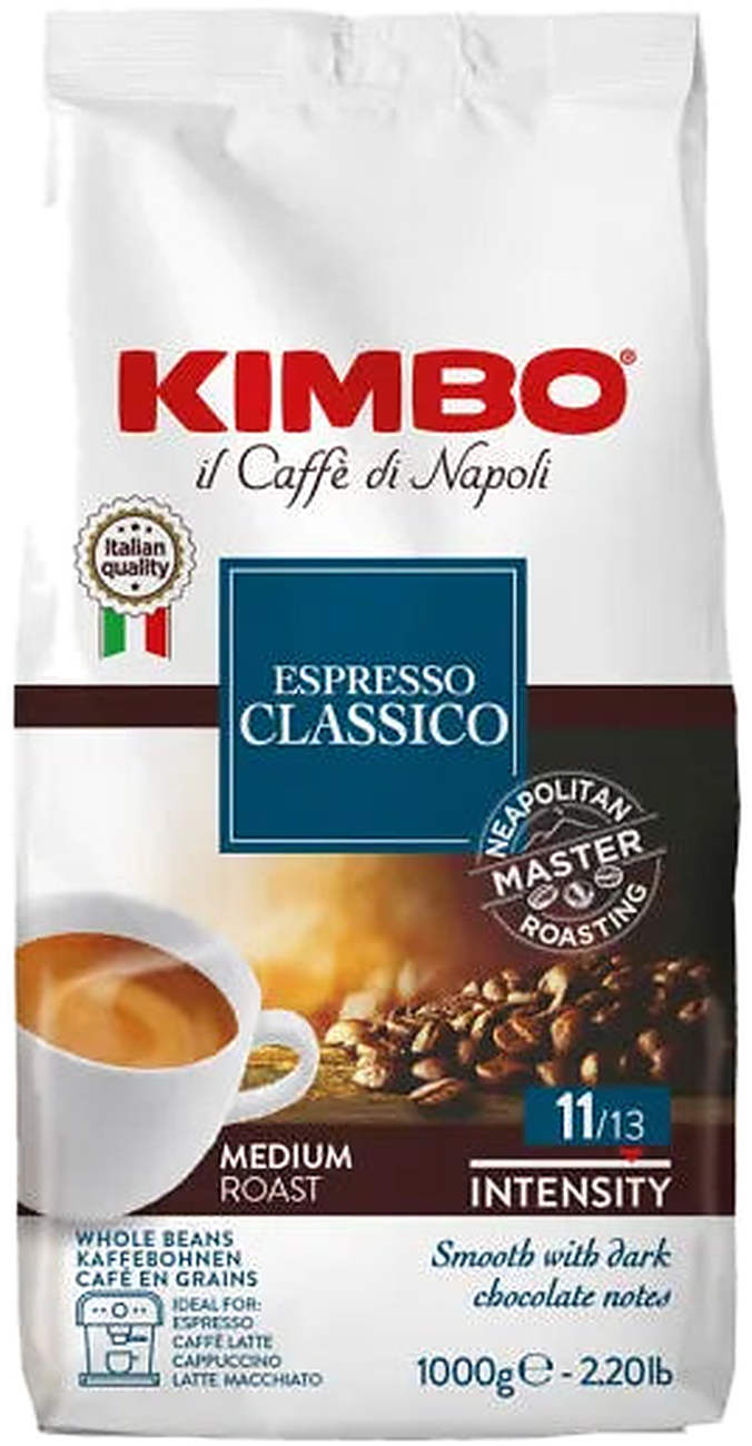 Kimbo Espresso Classico cafea boabe 1 kg – ambalaj original, fundal transparent