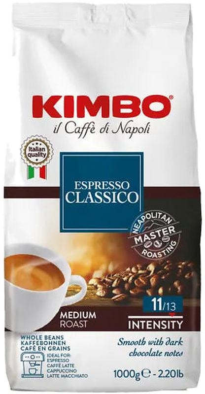 Kimbo Espresso Classico cafea boabe 1 kg – ambalaj original, fundal transparent
