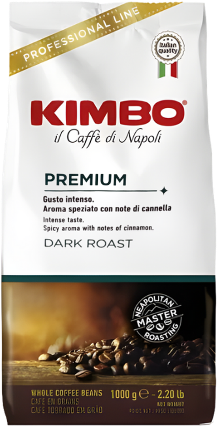 Kimbo Premium cafea boabe 1 kg – ambalaj original, fundal transparent