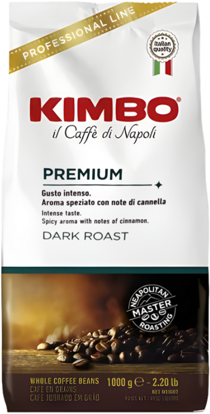 Kimbo Premium cafea boabe 1 kg – ambalaj original, fundal transparent