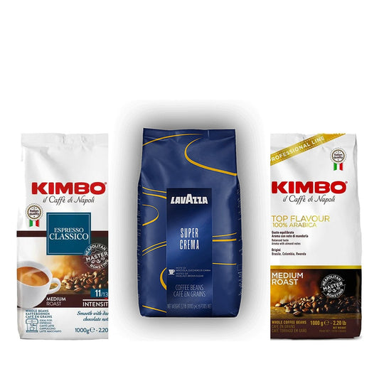 Pachet Duo Italian – Lavazza Super Crema, Kimbo Top Flavour și Kimbo Espresso Classico, 3 × 1kg cafea boabe
