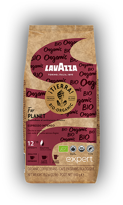 Lavazza Expert Tierra Bio Organic cafea boabe 1 kg – ambalaj original, fundal transparent