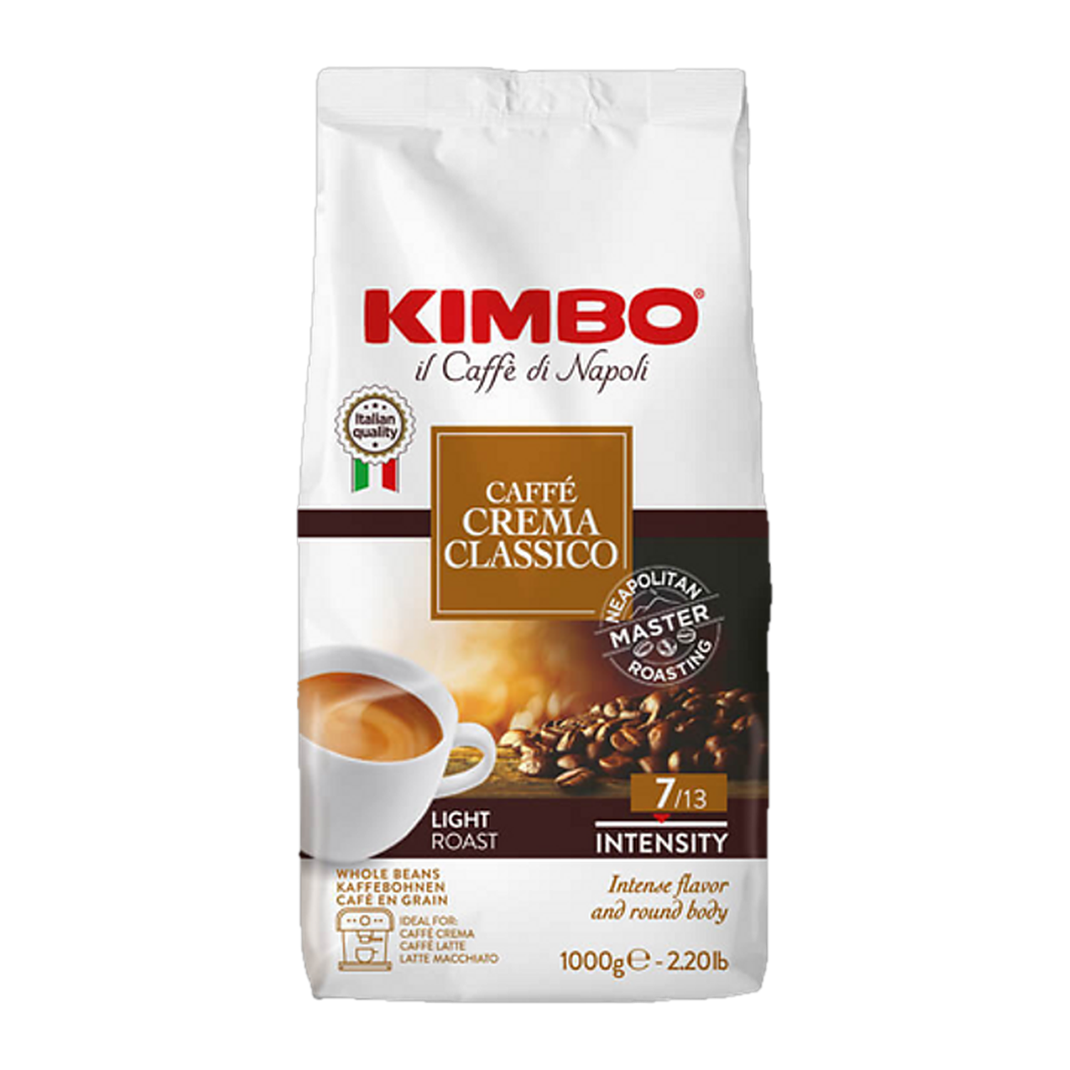 Kimbo Caffè Crema Classico cafea boabe 1 kg – ambalaj original complet, fundal transparent