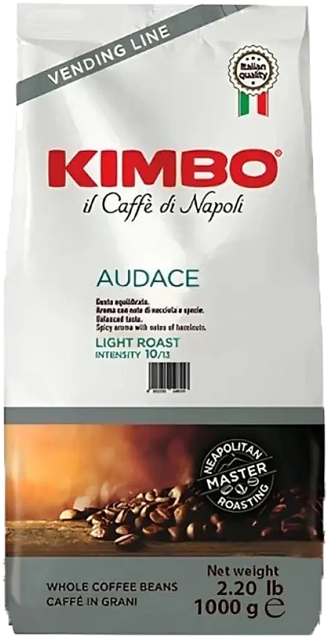 Kimbo Vending Audace cafea boabe 1 kg – ambalaj original, fundal transparent