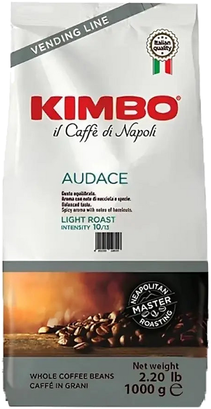 Kimbo Vending Audace cafea boabe 1 kg – ambalaj original, fundal transparent