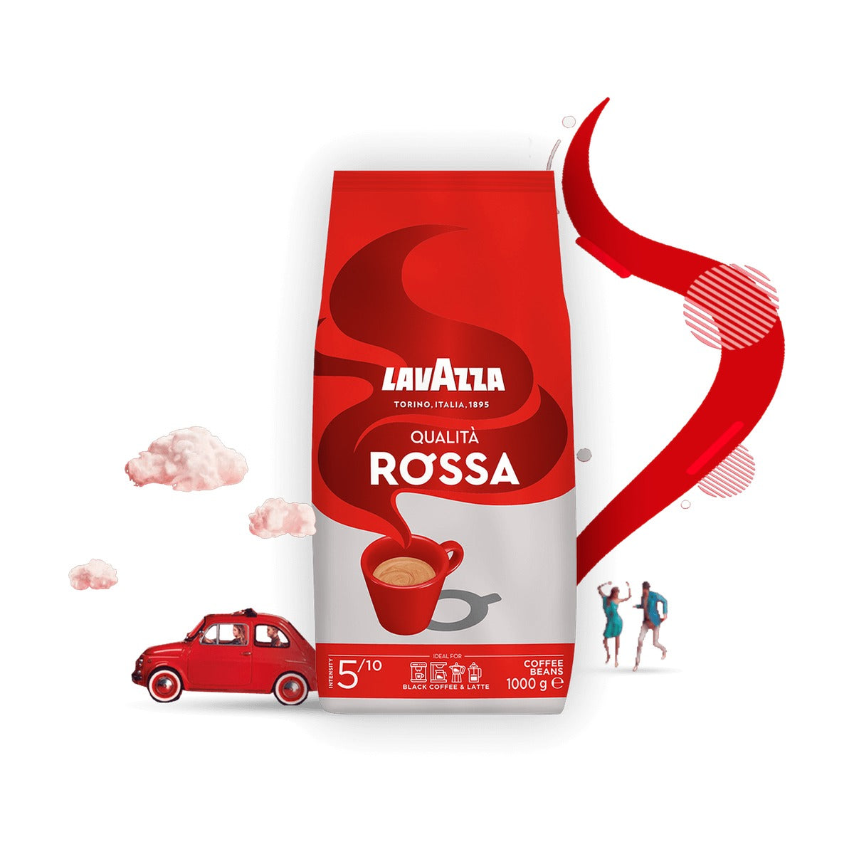 Lavazza Qualità Rossa cafea boabe 1 kg – ambalaj original, fundal alb