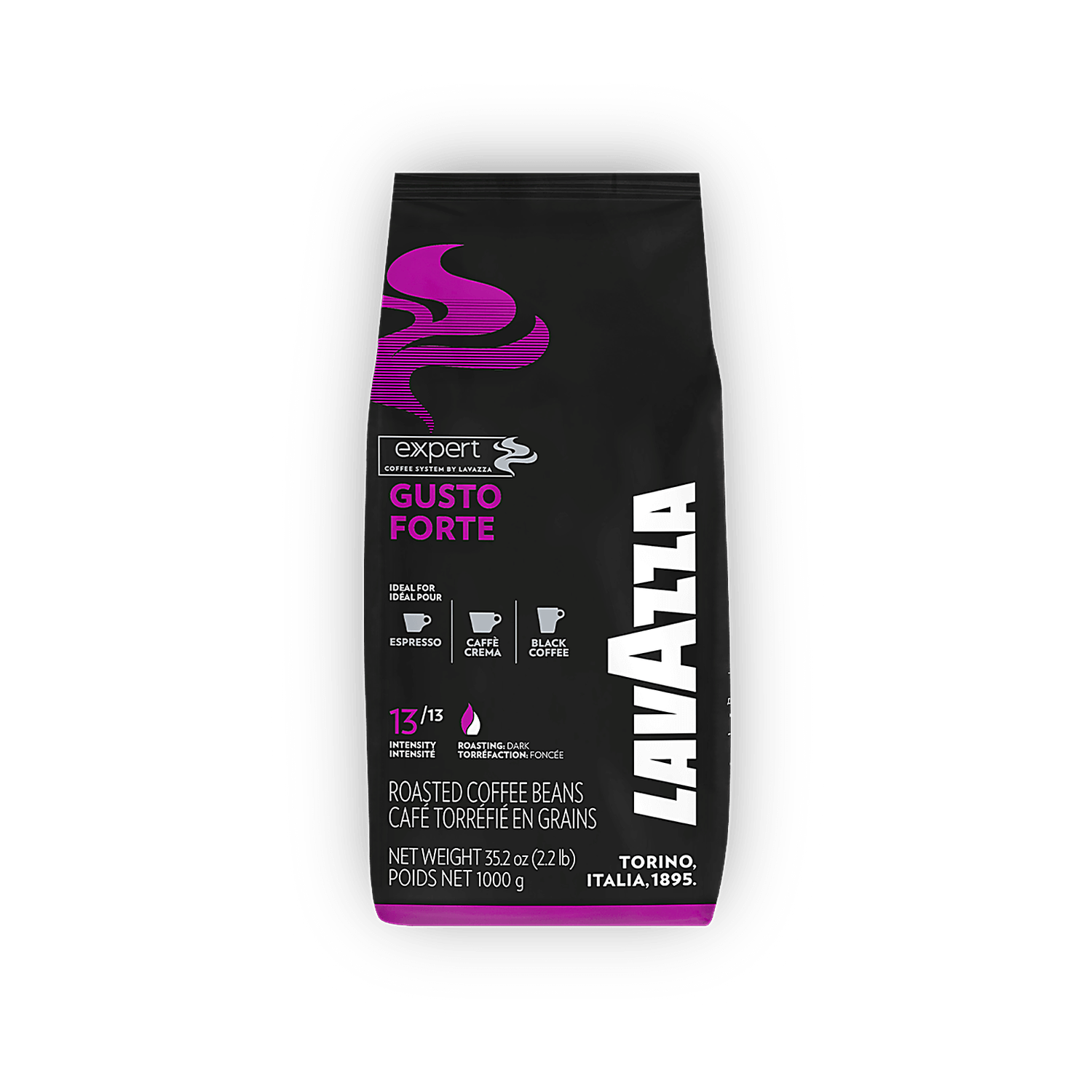 Lavazza Gusto Forte Vending cafea boabe 1 kg – ambalaj original complet, fundal transparent