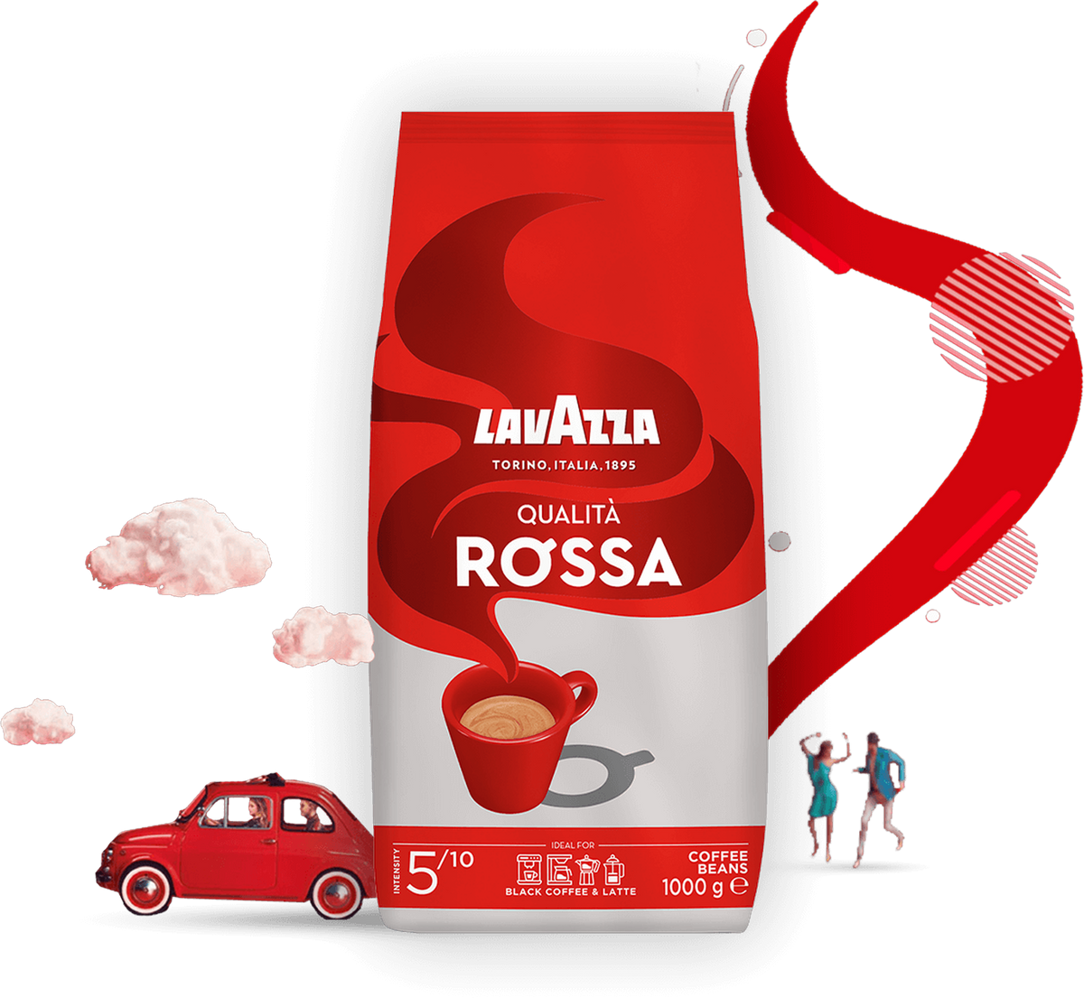 Lavazza Qualità Rossa cafea boabe 1 kg – ambalaj original, fundal transparent