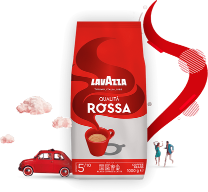 Lavazza Qualità Rossa cafea boabe 1 kg – ambalaj original, fundal transparent