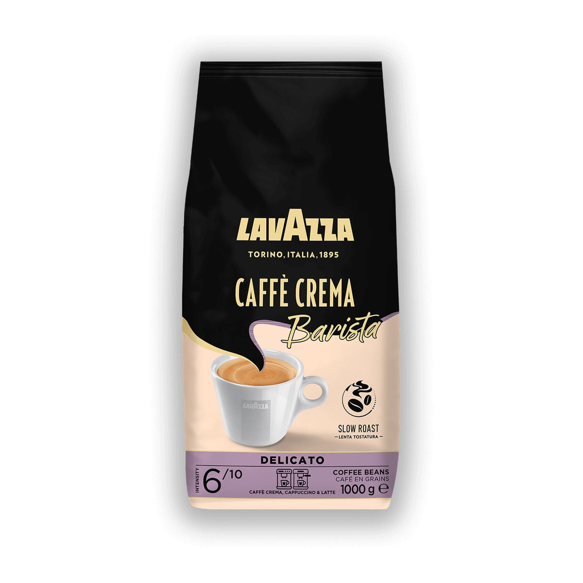 Lavazza Caffè Crema Delicato cafea boabe 1 kg – ambalaj original, fundal alb