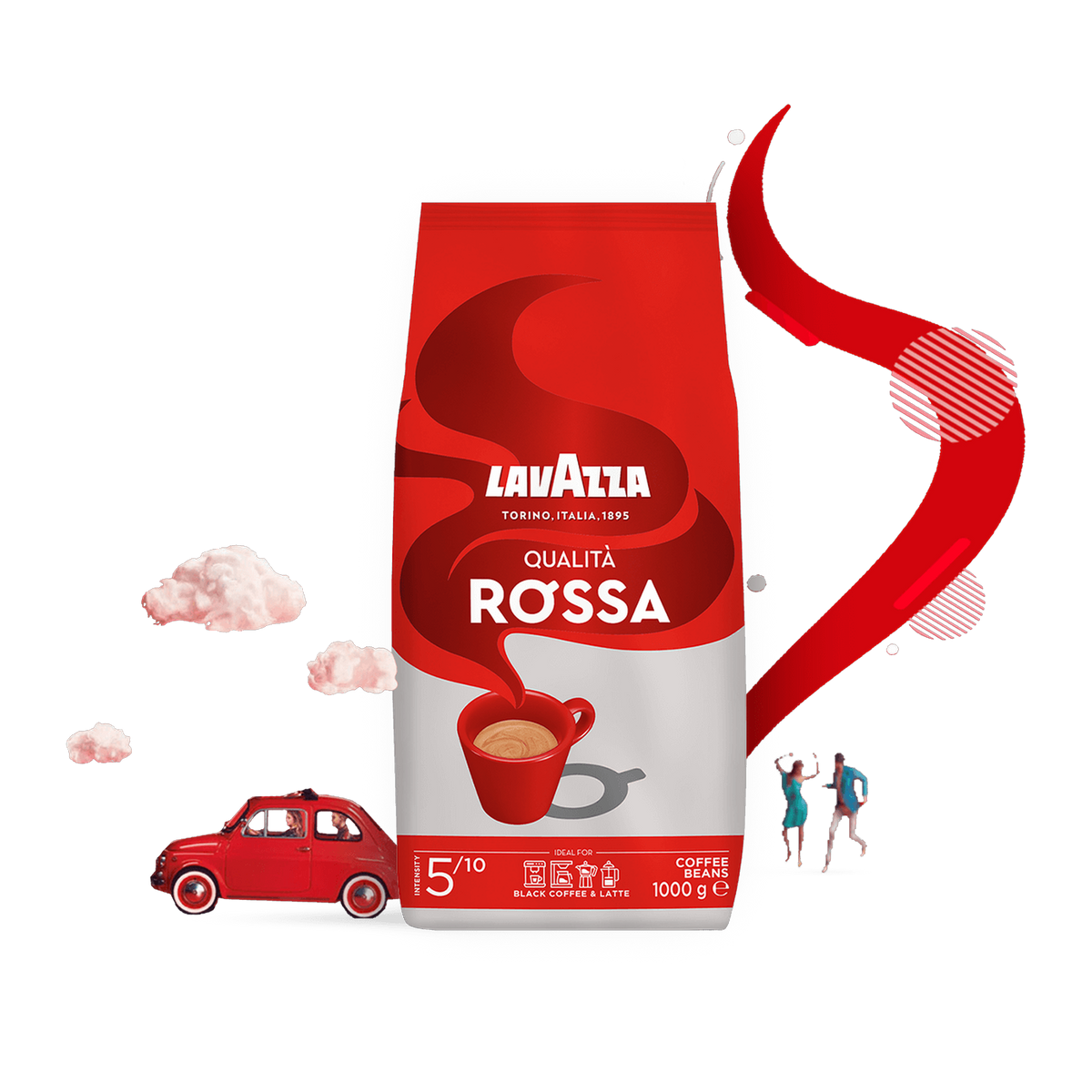 Lavazza Qualità Rossa cafea boabe 1 kg – ambalaj original complet, fundal transparent