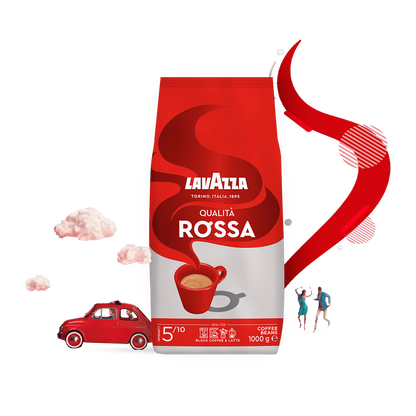Lavazza Qualità Rossa cafea boabe 1 kg – ambalaj original complet, fundal transparent