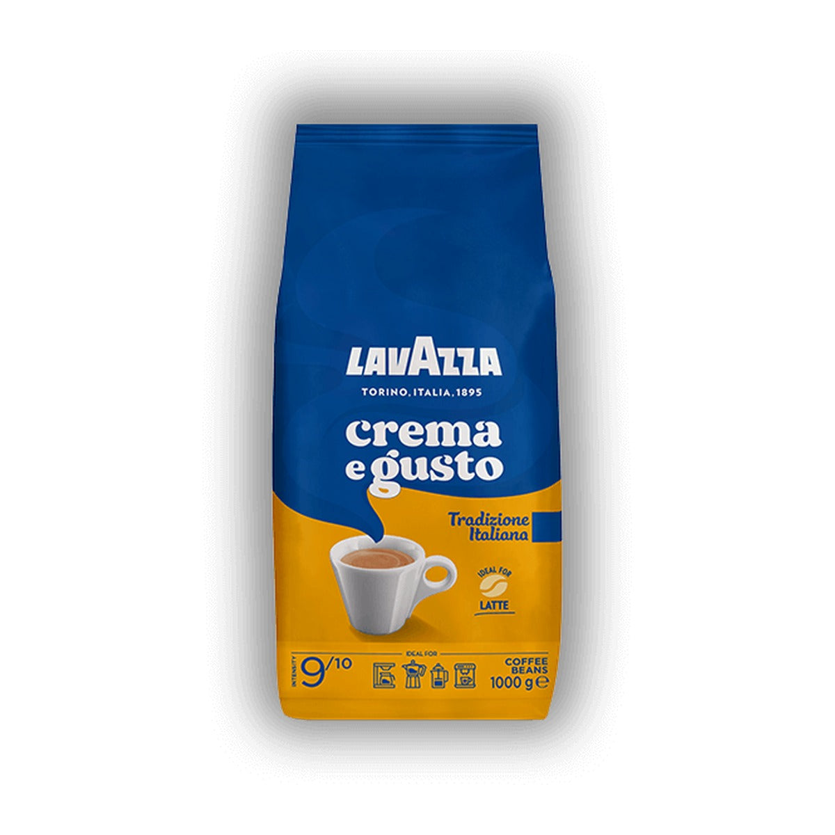 Lavazza Crema e Gusto Tradizione Italiana cafea boabe 1 kg – ambalaj original, fundal alb