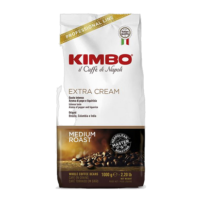 Kimbo Espresso Bar Extra Cream cafea boabe 1 kg – ambalaj original complet, fundal transparent