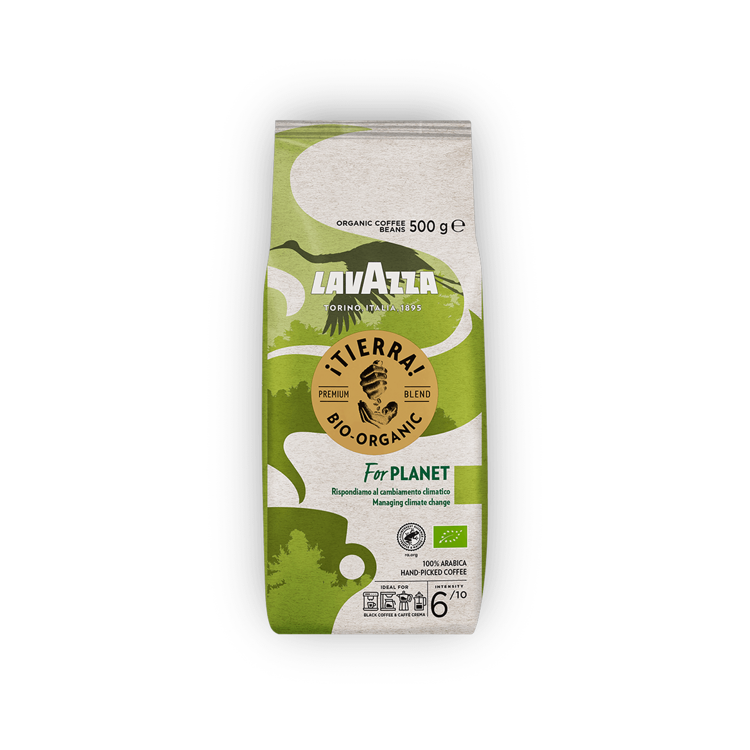 Lavazza Tierra Bio Organic cafea boabe 1 kg – ambalaj original complet, fundal transparent
