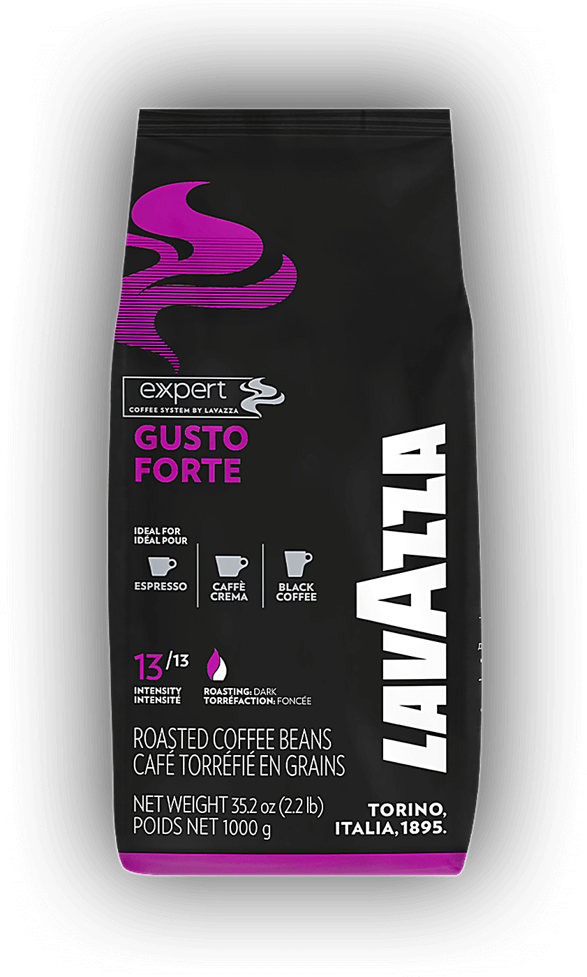 Lavazza Gusto Forte Vending cafea boabe 1 kg – ambalaj original, fundal transparent