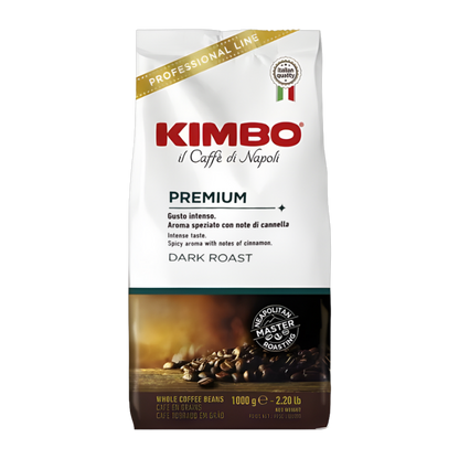 Kimbo Premium cafea boabe 1 kg – ambalaj original complet, fundal transparent