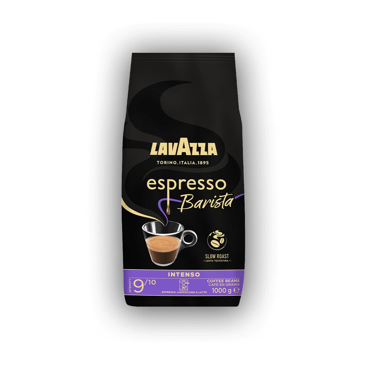 Lavazza Espresso Barista Intenso cafea boabe 1 kg – ambalaj original, fundal alb