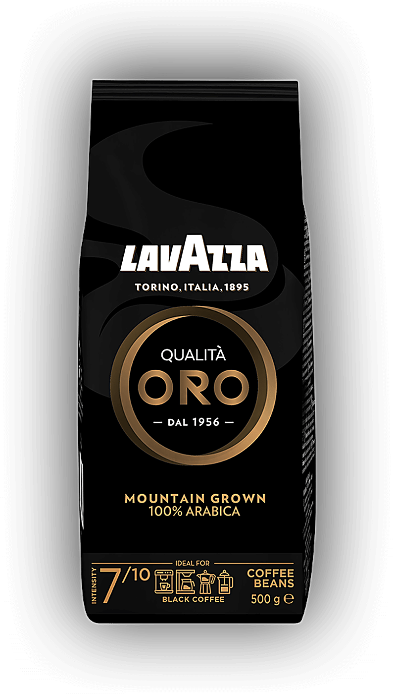 Lavazza Oro Mountain Grown cafea boabe 1 kg – ambalaj original, fundal transparent