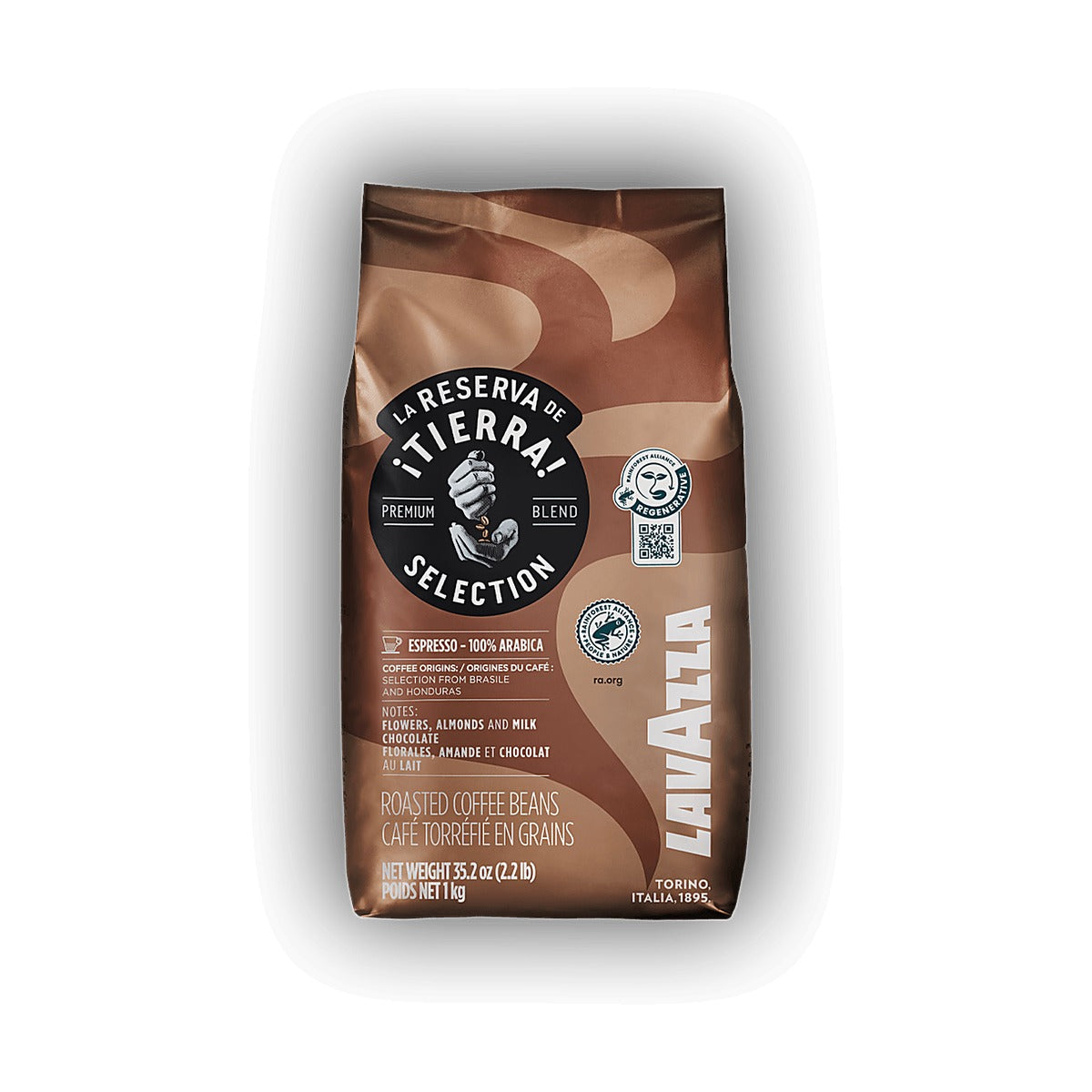 Lavazza Tierra Selection cafea boabe 1 kg – ambalaj original, fundal alb