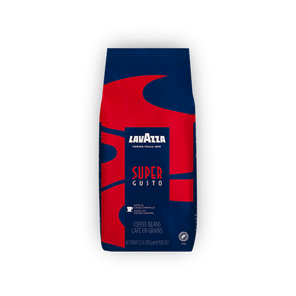 Lavazza Super Gusto UTZ cafea boabe 1 kg – ambalaj original complet, fundal transparent