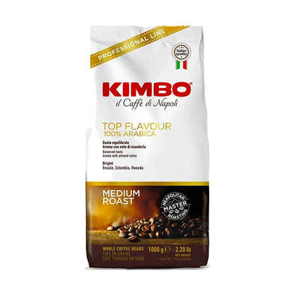 Kimbo Espresso Bar Top Flavour cafea boabe 1 kg – ambalaj original, fundal alb