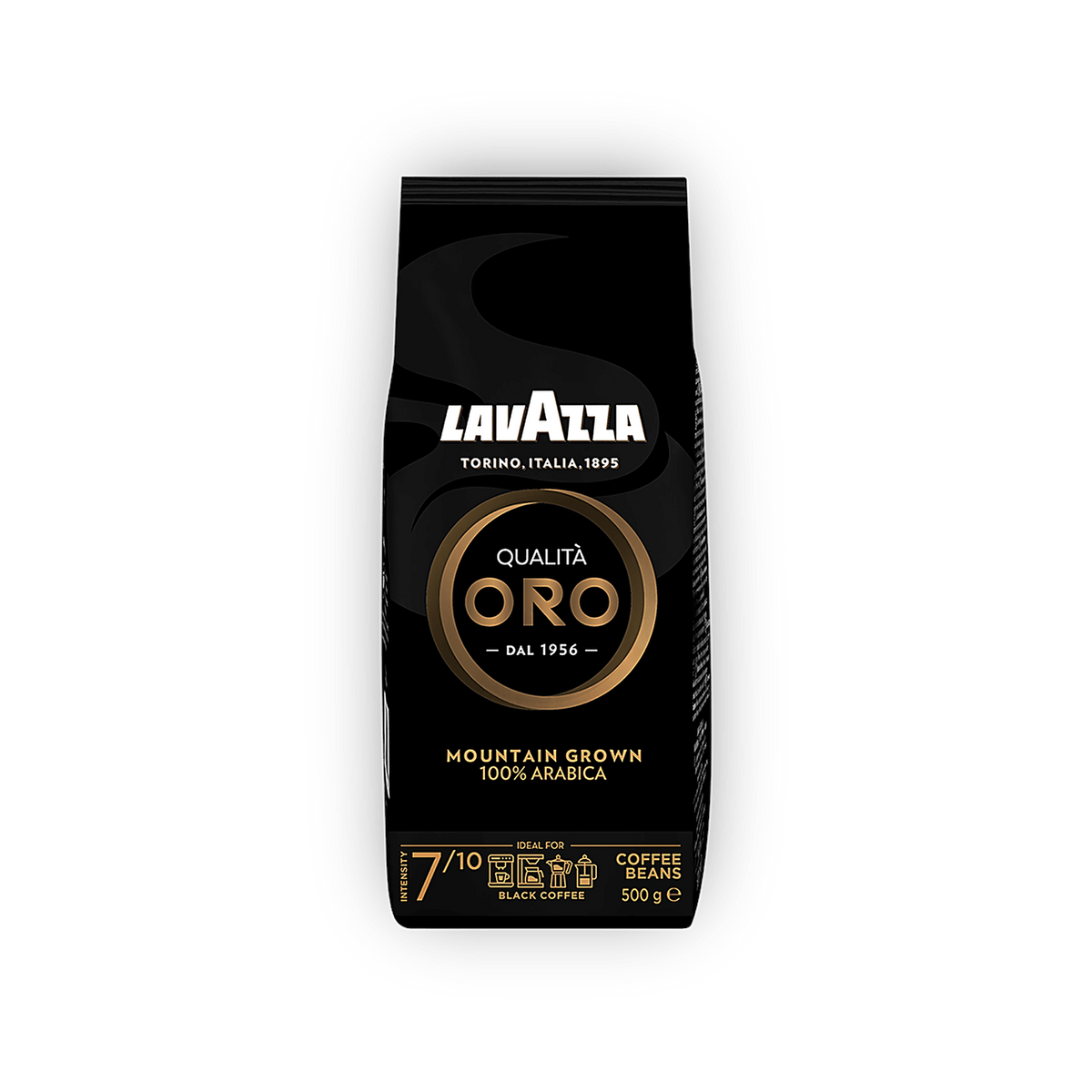 Lavazza Oro Mountain Grown cafea boabe 1 kg – ambalaj original complet, fundal transparent
