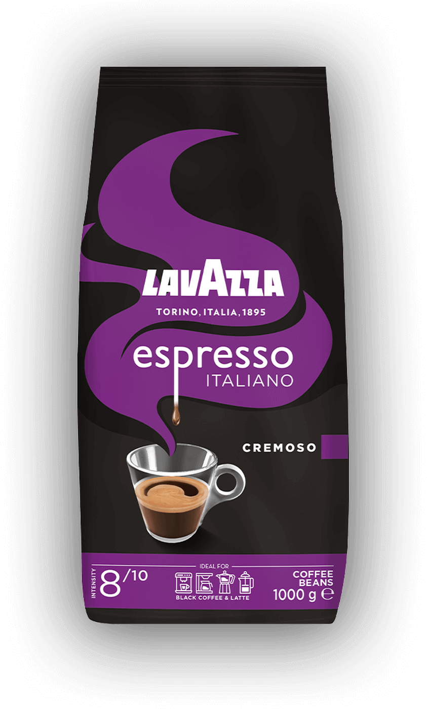 Lavazza Espresso Italiano Cremoso cafea boabe 1 kg – ambalaj original, fundal transparent