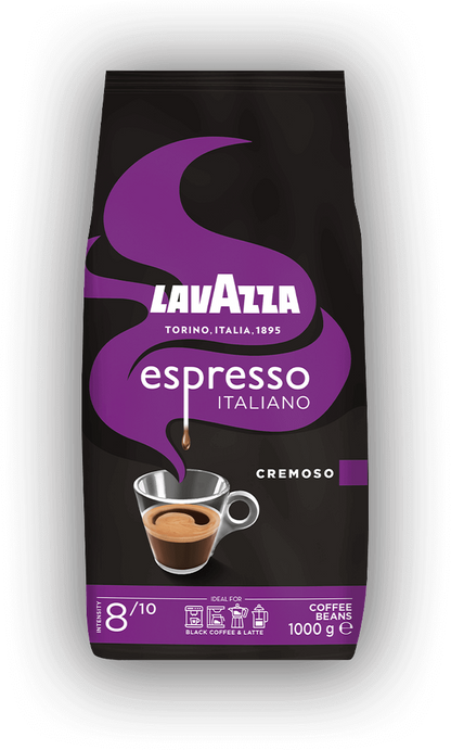 Lavazza Espresso Italiano Cremoso cafea boabe 1 kg – ambalaj original, fundal transparent