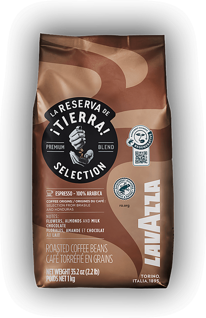 Lavazza Tierra Selection cafea boabe 1 kg – ambalaj original, fundal transparent